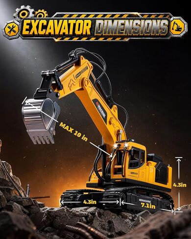 Remote Control Excavator Toy for Boys, 1:18 14-Channel RC Excavator with Alloy Bucket, 3 Attachments, 2×1200mAh Batteries, Construction Truck Toy for Sandbox Outdoor Play, Birthday Gift for Kids in Saudi Arabia