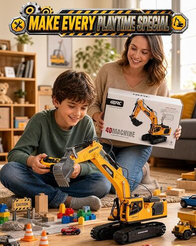 Remote Control Excavator Toy for Boys, 1:18 14-Channel RC Excavator with Alloy Bucket, 3 Attachments, 2×1200mAh Batteries, Construction Truck Toy for Sandbox Outdoor Play, Birthday Gift for Kids in Saudi Arabia