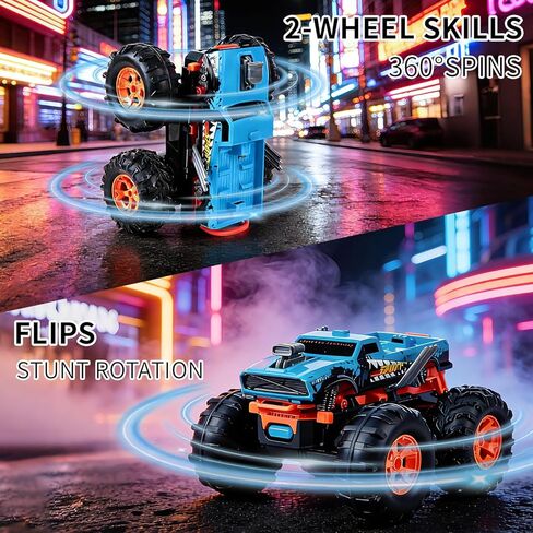 سيارة تحكم عن بعد مع مسار قاذف تحويل 2 في 1 - 1:16 RC Monster Truck Toys، قائمة بذاتها بزاوية 360 درجة تقلب سحب سيارات صغيرة 2.4 جيجا هرتز وشاحنة بوابة تسجيل كهربائية، هدية للأطفال الأولاد والبنات من سن 3 إلى 10 سنوات in Kuwait