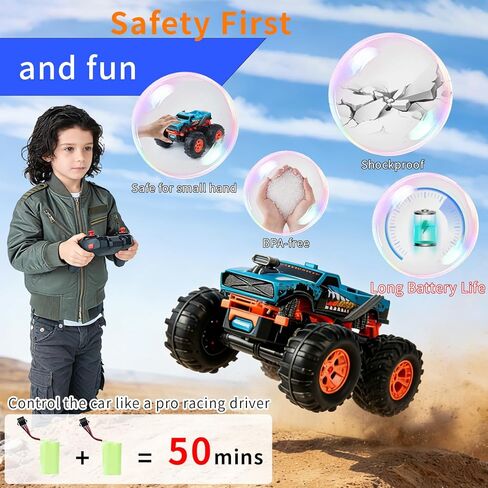 سيارة تحكم عن بعد مع مسار قاذف تحويل 2 في 1 - 1:16 RC Monster Truck Toys، قائمة بذاتها بزاوية 360 درجة تقلب سحب سيارات صغيرة 2.4 جيجا هرتز وشاحنة بوابة تسجيل كهربائية، هدية للأطفال الأولاد والبنات من سن 3 إلى 10 سنوات in Kuwait