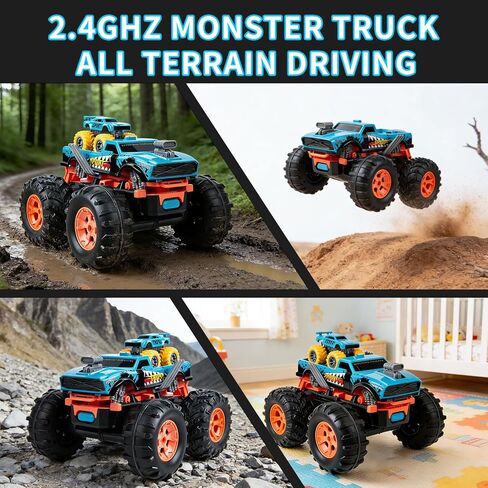 سيارة تحكم عن بعد مع مسار قاذف تحويل 2 في 1 - 1:16 RC Monster Truck Toys، قائمة بذاتها بزاوية 360 درجة تقلب سحب سيارات صغيرة 2.4 جيجا هرتز وشاحنة بوابة تسجيل كهربائية، هدية للأطفال الأولاد والبنات من سن 3 إلى 10 سنوات in Kuwait