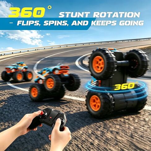 سيارة تحكم عن بعد مع مسار قاذف تحويل 2 في 1 - 1:16 RC Monster Truck Toys، قائمة بذاتها بزاوية 360 درجة تقلب سحب سيارات صغيرة 2.4 جيجا هرتز وشاحنة بوابة تسجيل كهربائية، هدية للأطفال الأولاد والبنات من سن 3 إلى 10 سنوات in Kuwait