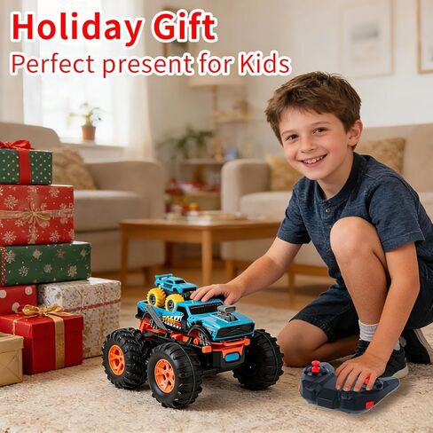 سيارة تحكم عن بعد مع مسار قاذف تحويل 2 في 1 - 1:16 RC Monster Truck Toys، قائمة بذاتها بزاوية 360 درجة تقلب سحب سيارات صغيرة 2.4 جيجا هرتز وشاحنة بوابة تسجيل كهربائية، هدية للأطفال الأولاد والبنات من سن 3 إلى 10 سنوات in Kuwait