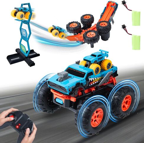 سيارة تحكم عن بعد مع مسار قاذف تحويل 2 في 1 - 1:16 RC Monster Truck Toys، قائمة بذاتها بزاوية 360 درجة تقلب سحب سيارات صغيرة 2.4 جيجا هرتز وشاحنة بوابة تسجيل كهربائية، هدية للأطفال الأولاد والبنات من سن 3 إلى 10 سنوات in Kuwait