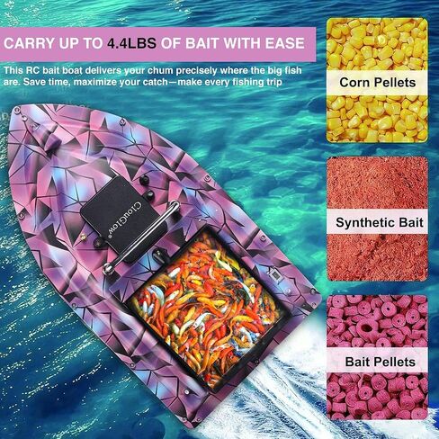 Bait Boat for Fishing, Remote Controlled Bait Delivery Vessel with 2.4GHz Control, 328yd Range, 4.4lbs Capacity, Dual Brushless Motors, 4-Hour Runtime, Rugged ABS Hull, Low Voltage Return Alarm in Saudi Arabia