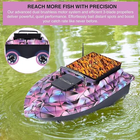 Bait Boat for Fishing, Remote Controlled Bait Delivery Vessel with 2.4GHz Control, 328yd Range, 4.4lbs Capacity, Dual Brushless Motors, 4-Hour Runtime, Rugged ABS Hull, Low Voltage Return Alarm in Saudi Arabia
