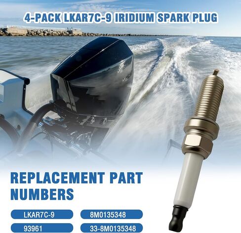 4-Pack LKAR7C-9 Iridium Spark Plug – Fits Mercury Outboard Motors 175-300 HP, 450R V6/V8 4-Stroke Outboards – Replaces 93961, 8M0135348, 33-8M0135348 in Kuwait