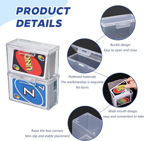 Dimore 2 Pack Clear Playing Card Case - High Capacity Plastic Game Card Storage Box for UNO & Standard Cards, Upgraded Deck Holder with Secure Snap Closure (NO CARDS) (2 Pack (4.1" x 2.5" x 1.5")) in Saudi Arabia