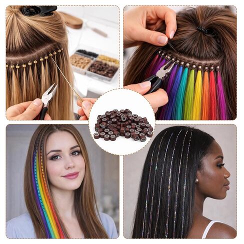 800pcs 5mm Hair Extensions Beads, Silicone Lined Beads, Multi-Color microlink beads for I-Tip, Weft Sew-In & Hair Tinsel, Microlink Hair Extension Tools in Saudi Arabia