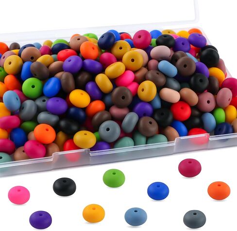 170pcs 14mm Silicone Abacus Beads for Keychain Making Mix Color Lentil Silicone Beads for Pens and Bracelet Crafts(Multicolor Bright) in Saudi Arabia