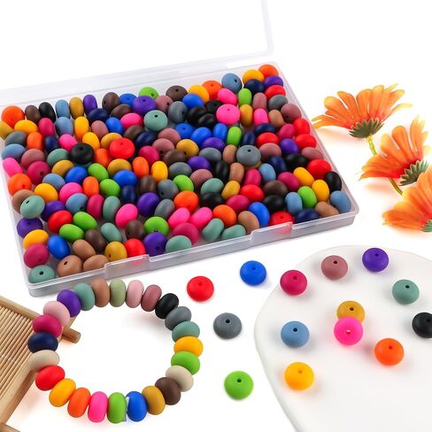 170pcs 14mm Silicone Abacus Beads for Keychain Making Mix Color Lentil Silicone Beads for Pens and Bracelet Crafts(Multicolor Bright) in Saudi Arabia