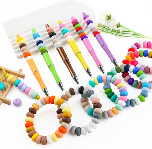 170pcs 14mm Silicone Abacus Beads for Keychain Making Mix Color Lentil Silicone Beads for Pens and Bracelet Crafts(Multicolor Bright) in Saudi Arabia
