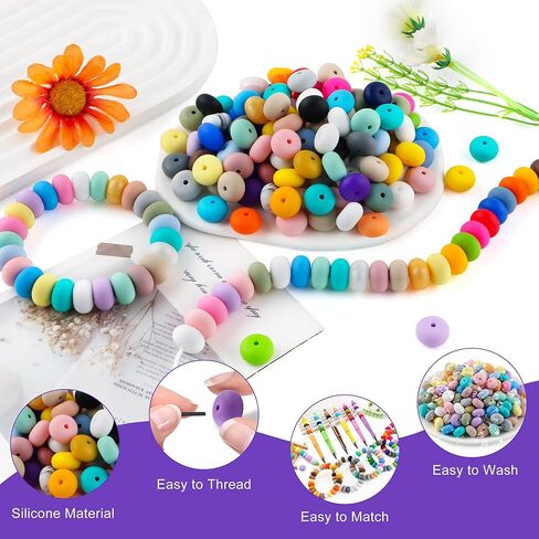 170pcs 14mm Silicone Abacus Beads for Keychain Making Mix Color Lentil Silicone Beads for Pens and Bracelet Crafts(Multicolor Bright) in Saudi Arabia