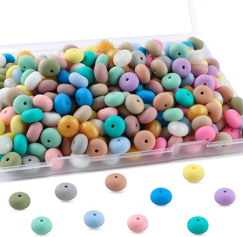 170pcs 14mm Silicone Abacus Beads for Keychain Making Mix Color Lentil Silicone Beads for Pens and Bracelet Crafts(Multicolor Bright) in Saudi Arabia