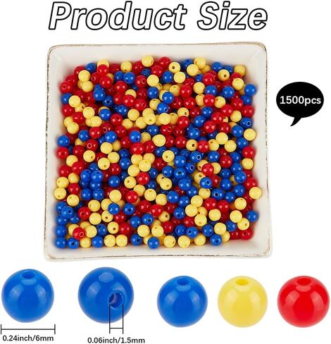 1 Box 1500PCS 6MM Candy Color Round Acrylic Beads with Holes Opaque Easter Red Blue Yellow Spacer Small Smooth Loose Bead Bulk for Jewelry Making Christmas Bracelets DIY Craft Supplies in Saudi Arabia