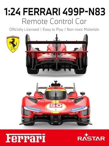 RASTAR 10370 1/24 Officially Licensed Ferrari 499P Racing RC Car Model with 2.4GHz Remote, 2-Speed Switch, Openable Doors, Independent Suspension, Working Lights & DIY Labels for Play & Display - Gift in Saudi Arabia