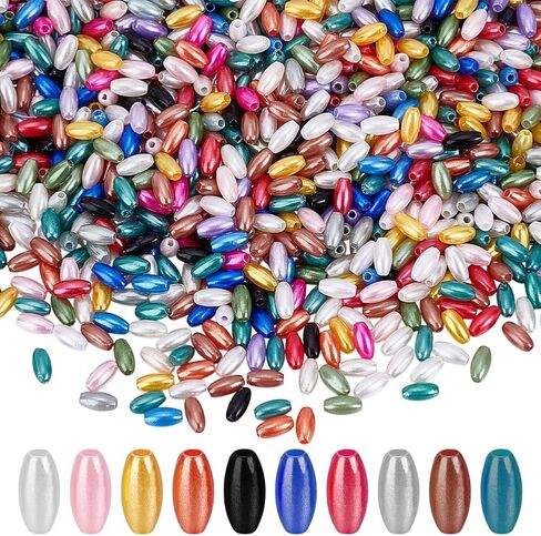1400Pcs 0.3 Inch Oval Loose Beads Oat Rice Shape Spacer Pearls Small Colorful Imitation Pearl Beads Imitation Long Fresh Water Pearls Art Crafts Decoration for DIY Bracelet Necklace in Kuwait