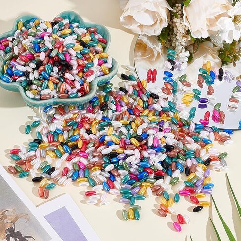 1400Pcs 0.3 Inch Oval Loose Beads Oat Rice Shape Spacer Pearls Small Colorful Imitation Pearl Beads Imitation Long Fresh Water Pearls Art Crafts Decoration for DIY Bracelet Necklace in Kuwait