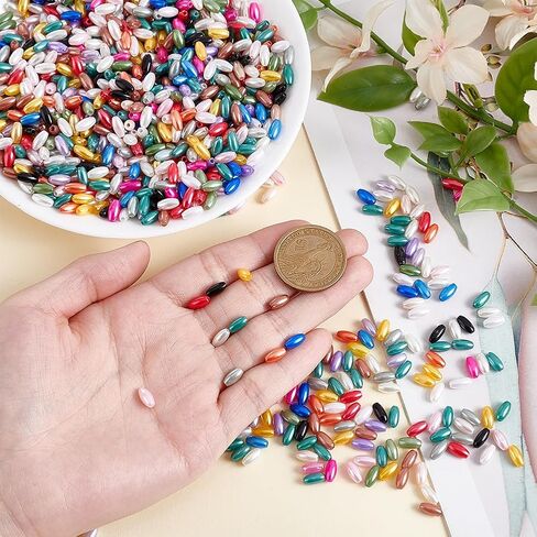 1400Pcs 0.3 Inch Oval Loose Beads Oat Rice Shape Spacer Pearls Small Colorful Imitation Pearl Beads Imitation Long Fresh Water Pearls Art Crafts Decoration for DIY Bracelet Necklace in Kuwait