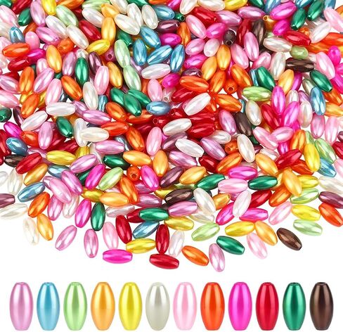 1400Pcs 0.3 Inch Oval Loose Beads Oat Rice Shape Spacer Pearls Small Colorful Imitation Pearl Beads Imitation Long Fresh Water Pearls Art Crafts Decoration for DIY Bracelet Necklace in Kuwait
