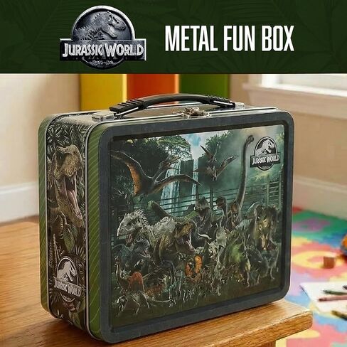 صندوق المرح من AQUARIUS Jurassic World مقاس 8 × 6 بوصات - منظم تخزين من القصدير على شكل ديناصور هدية بضائع قابلة للتجميع للأطفال والمراهقين in Kuwait