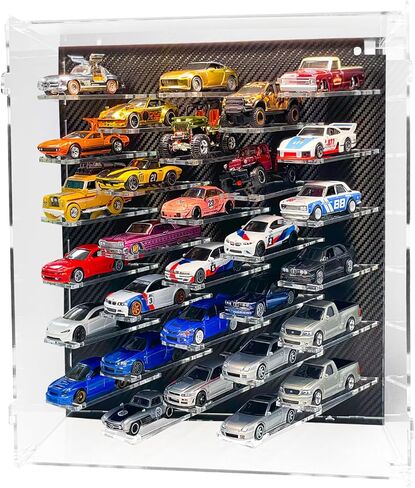 Galumo Display Case Compatible with Hot Wheels & Matchbox Cars,1/64 Scale Diecast Car Storage Case with LED & Dustproof ,Hold up to 30 Cars,for Model Car Display and Storage (Carbon Fiber Style) in Saudi Arabia