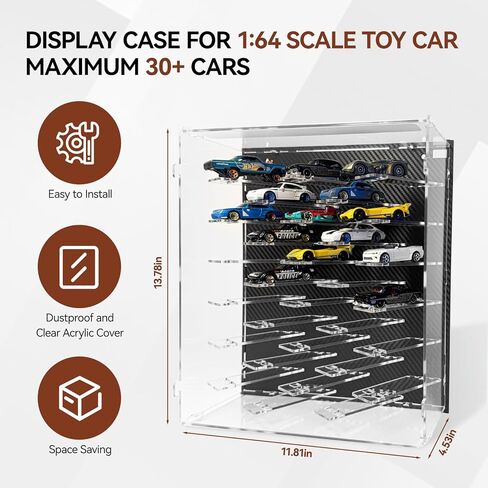 Galumo Display Case Compatible with Hot Wheels & Matchbox Cars,1/64 Scale Diecast Car Storage Case with LED & Dustproof ,Hold up to 30 Cars,for Model Car Display and Storage (Carbon Fiber Style) in Saudi Arabia