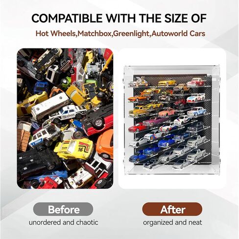 Galumo Display Case Compatible with Hot Wheels & Matchbox Cars,1/64 Scale Diecast Car Storage Case with LED & Dustproof ,Hold up to 30 Cars,for Model Car Display and Storage (Carbon Fiber Style) in Saudi Arabia