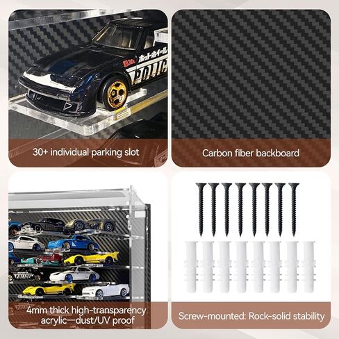 Galumo Display Case Compatible with Hot Wheels & Matchbox Cars,1/64 Scale Diecast Car Storage Case with LED & Dustproof ,Hold up to 30 Cars,for Model Car Display and Storage (Carbon Fiber Style) in Saudi Arabia