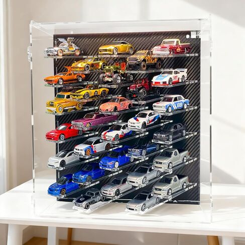 Galumo Display Case Compatible with Hot Wheels & Matchbox Cars,1/64 Scale Diecast Car Storage Case with LED & Dustproof ,Hold up to 30 Cars,for Model Car Display and Storage (Carbon Fiber Style) in Saudi Arabia