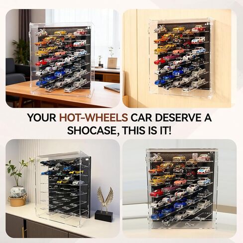 Galumo Display Case Compatible with Hot Wheels & Matchbox Cars,1/64 Scale Diecast Car Storage Case with LED & Dustproof ,Hold up to 30 Cars,for Model Car Display and Storage (Carbon Fiber Style) in Saudi Arabia