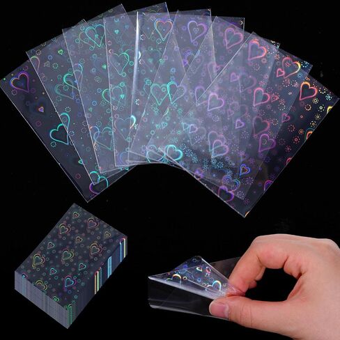300 PCS Laser Flashing Photocard Sleeves Love Heart Shape Transparent Holographic Card Sleeves Trading Cards Protective Cover for Photo Cards, 3.58 × 2.56 inches in Saudi Arabia