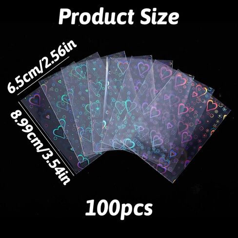 300 PCS Laser Flashing Photocard Sleeves Love Heart Shape Transparent Holographic Card Sleeves Trading Cards Protective Cover for Photo Cards, 3.58 × 2.56 inches in Saudi Arabia