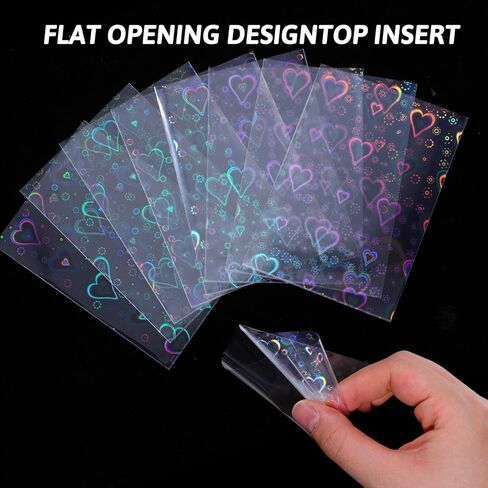 300 PCS Laser Flashing Photocard Sleeves Love Heart Shape Transparent Holographic Card Sleeves Trading Cards Protective Cover for Photo Cards, 3.58 × 2.56 inches in Saudi Arabia