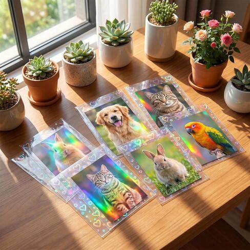 300 PCS Laser Flashing Photocard Sleeves Love Heart Shape Transparent Holographic Card Sleeves Trading Cards Protective Cover for Photo Cards, 3.58 × 2.56 inches in Saudi Arabia
