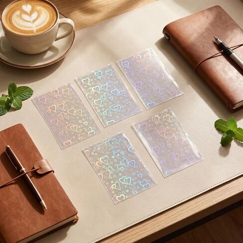 300 PCS Laser Flashing Photocard Sleeves Love Heart Shape Transparent Holographic Card Sleeves Trading Cards Protective Cover for Photo Cards, 3.58 × 2.56 inches in Saudi Arabia