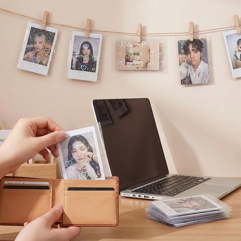 300 PCS Laser Flashing Photocard Sleeves Love Heart Shape Transparent Holographic Card Sleeves Trading Cards Protective Cover for Photo Cards, 3.58 × 2.56 inches in Saudi Arabia