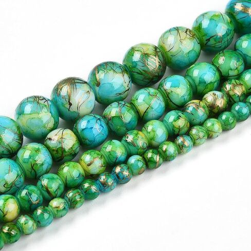 100 قطعة تصميم مخطط ذهبي خرز زجاجي 6 مم نمط خطوط لامعة من البورسلين المقلد الخرز DIY صنع المجوهرات قلادة سوار سلسلة المفاتيح الحرف الزينة إكسسوارات المجوهرات هدية (أخضر ليموني) in Kuwait
