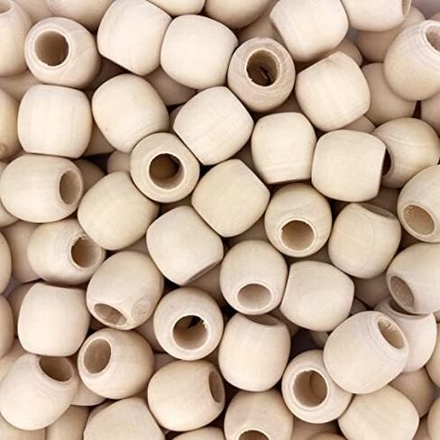 150 Unfinished Natural Barrel Wood Beads 17mm x 14mm Diameter 8mm Large Hole in Saudi Arabia