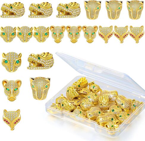 Hicarer 20 Pieces Rhinestone Leopard Tiger Dragon Head Beads Cubic Zirconia Animals Shape Beads 5 Styles Large Hole Spacer Beads Charms for DIY Necklace Bracelets Jewelry Making (Gold, White Zircon) in Saudi Arabia