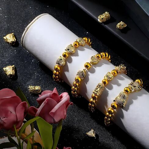 Hicarer 20 Pieces Rhinestone Leopard Tiger Dragon Head Beads Cubic Zirconia Animals Shape Beads 5 Styles Large Hole Spacer Beads Charms for DIY Necklace Bracelets Jewelry Making (Gold, White Zircon) in Saudi Arabia