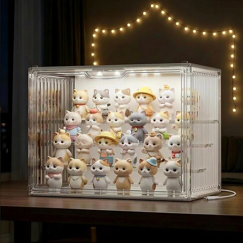 LED Acrylic Display Case with Stackable Design,Dustproof Clear Display Cabinet with Magnetic Door, 3-Tier Shelves, Lighted Display Case for Figures, Models & Figurines & Hobby Collections in Saudi Arabia