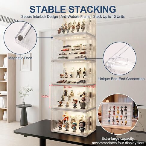 LED Acrylic Display Case with Stackable Design,Dustproof Clear Display Cabinet with Magnetic Door, 3-Tier Shelves, Lighted Display Case for Figures, Models & Figurines & Hobby Collections in Saudi Arabia