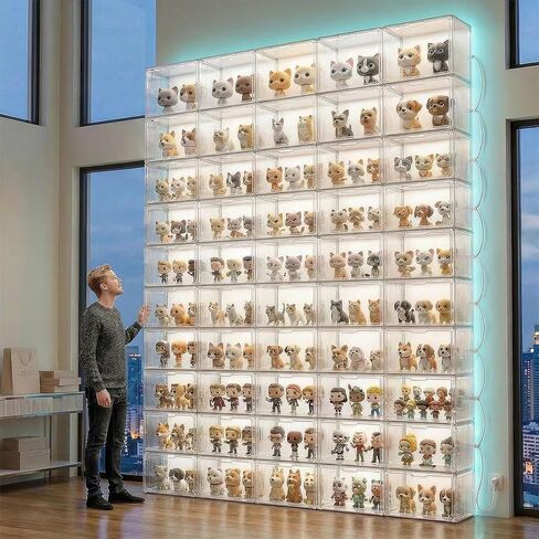 LED Acrylic Display Case with Stackable Design,Dustproof Clear Display Cabinet with Magnetic Door, 3-Tier Shelves, Lighted Display Case for Figures, Models & Figurines & Hobby Collections in Saudi Arabia