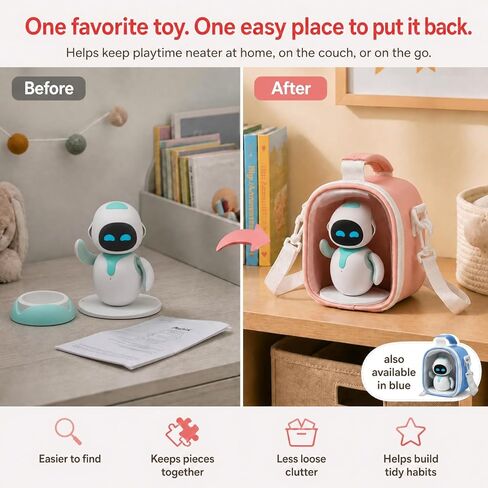 EMO AI Desktop Pet Carrying Case Compatible with ENERGIZE LAB Eilik Cute Tech Toy Robot, High-Density EPE Foam, Microfiber PU, Detachable Shoulder Strap（Blue） in Kuwait