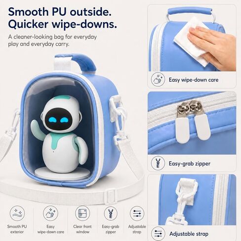 EMO AI Desktop Pet Carrying Case Compatible with ENERGIZE LAB Eilik Cute Tech Toy Robot, High-Density EPE Foam, Microfiber PU, Detachable Shoulder Strap（Blue） in Kuwait