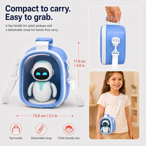 EMO AI Desktop Pet Carrying Case Compatible with ENERGIZE LAB Eilik Cute Tech Toy Robot, High-Density EPE Foam, Microfiber PU, Detachable Shoulder Strap（Blue） in Kuwait