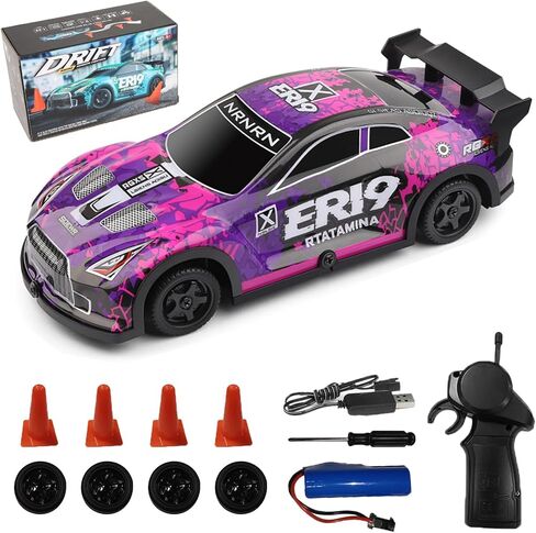 WLtoys 1:22 Scale RC Drift Car, 2.4GHz 4-Wheel Drive Rechargeable Electric Vehicle with LED Lights, Racing Tires, Racing Car Toy for Adults Teens (Purple) in Saudi Arabia