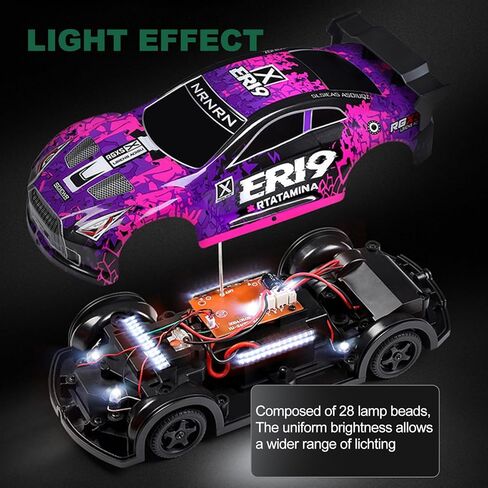 WLtoys 1:22 Scale RC Drift Car, 2.4GHz 4-Wheel Drive Rechargeable Electric Vehicle with LED Lights, Racing Tires, Racing Car Toy for Adults Teens (Purple) in Saudi Arabia