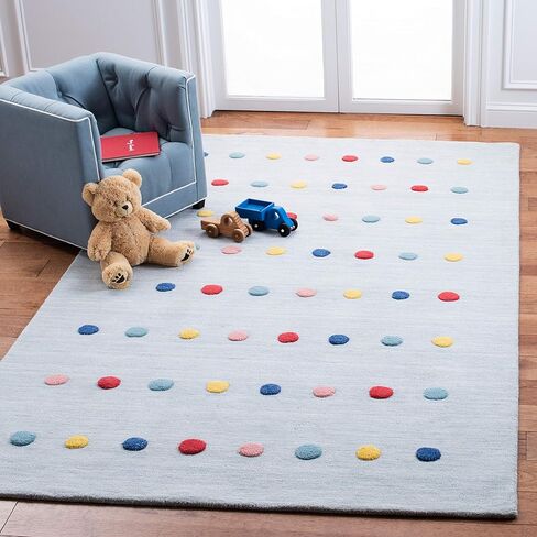 SAFAVIEH Kids Collection Area Rug - 5' x 8', Silver, Handmade Polka Dot Wool, Ideal for High Traffic Areas in Living Room, Bedroom (SFK803G) in Saudi Arabia